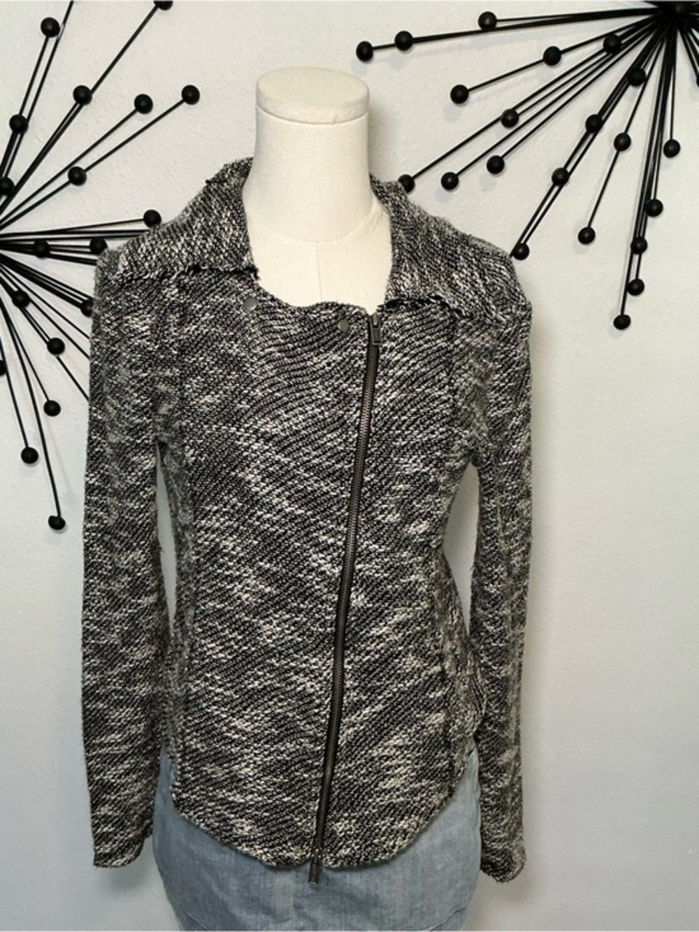 Saturday Sunday Marled Knit Moto Jacket Size Small